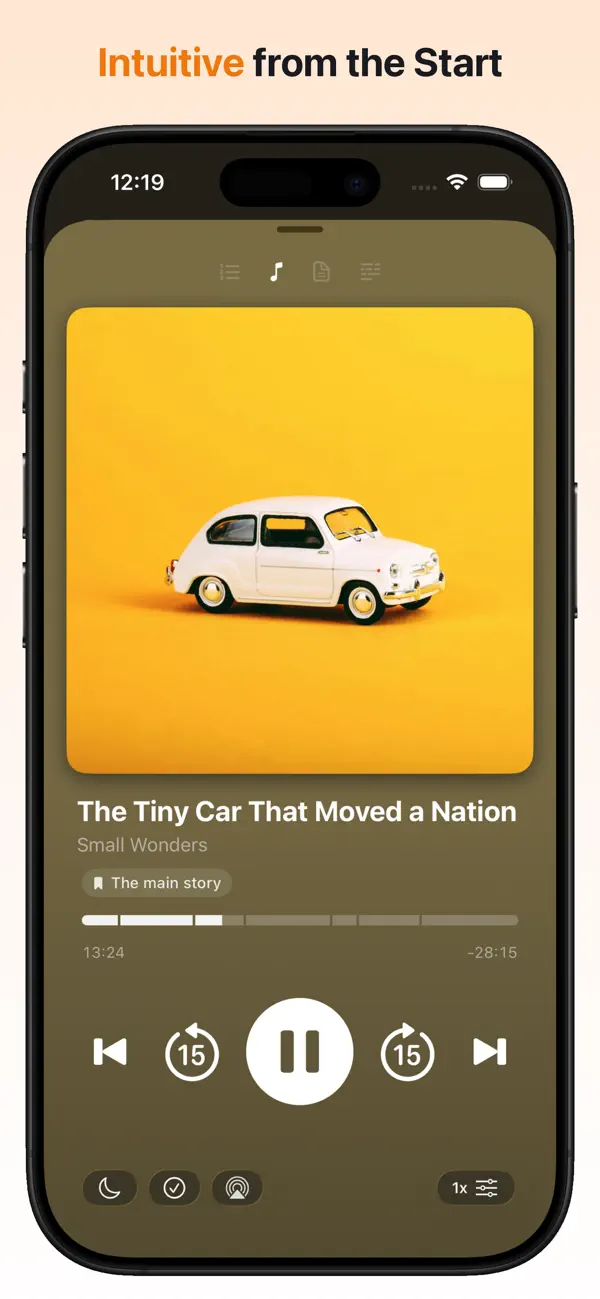 BetterCast podcast player with episode artwork and playback controls